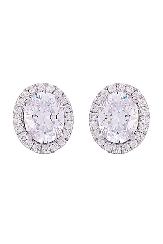 White Finish Swarovski Zirconia Stud Earrings In Sterling Silver by Solasta Jewellery
