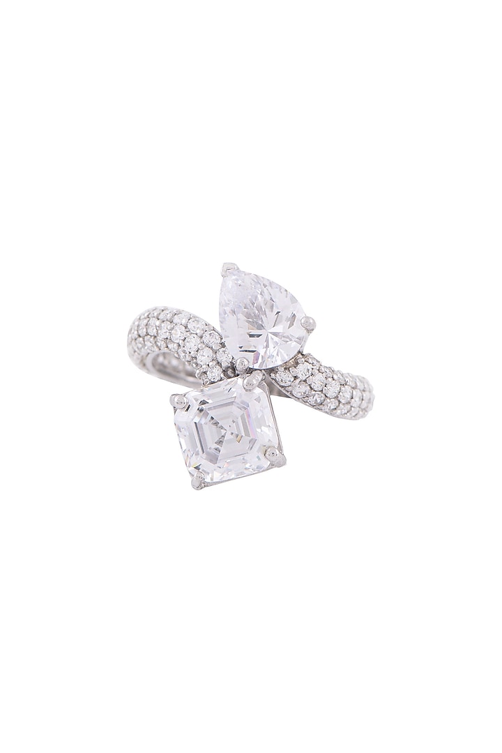 White Finish Swarovski Zirconia Ring In Sterling Silver by Solasta Jewellery at Pernia's Pop Up Shop