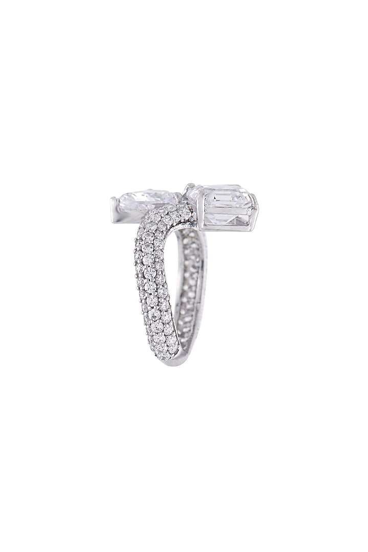 White Finish Swarovski Zirconia Ring In Sterling Silver by Solasta Jewellery
