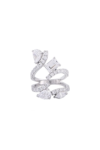 White Finish Swarovski Ring In Sterling Silver by Solasta Jewellery