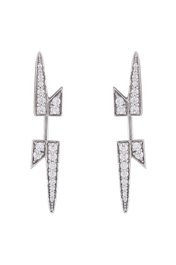 White Finish Swarovski High-Voltage Earrings In Sterling Silver by Solasta Jewellery