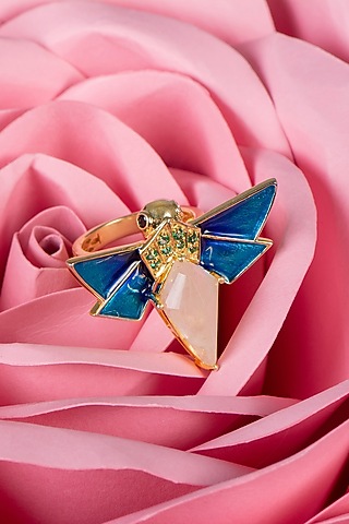Gold Finish Enamel Butterfly Rings by Solasta Jewellery