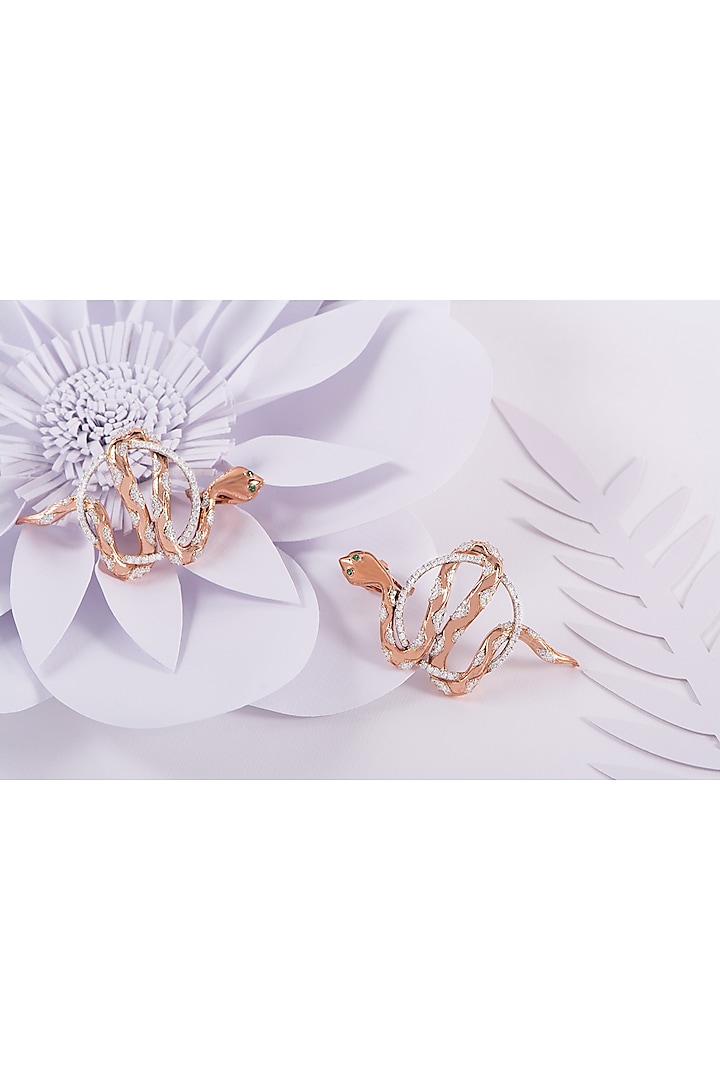 Rose Gold Finish Swarovski Snake Hoop Earrings by Solasta Jewellery at Pernia's Pop Up Shop