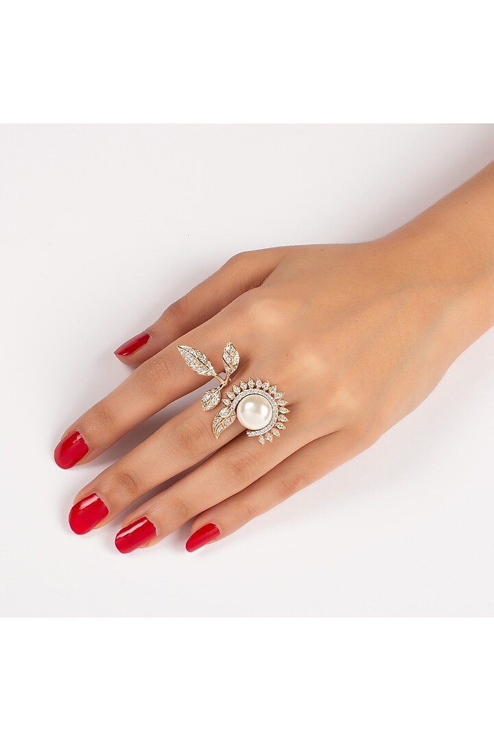 Rose Gold Finish Swarovski Pearl Rings by Solasta Jewellery at Pernia's Pop Up Shop