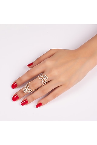 Gold Finish Swarovski Geometric Rings by Solasta Jewellery