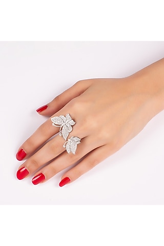 White Finish Swarovski Butterfly Rings by Solasta Jewellery