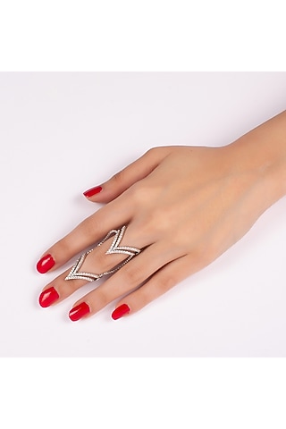 White Finish Swarovski Full Finger Rings by Solasta Jewellery