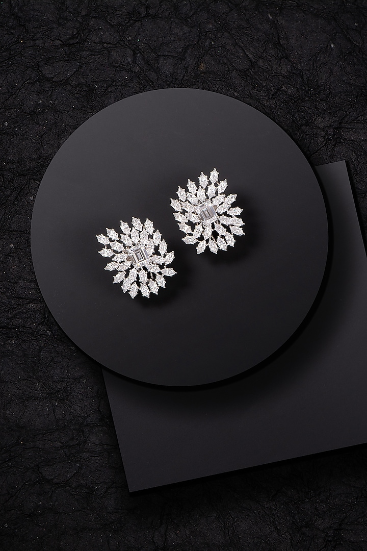 White Finish Swarovski Zirconia Stud Earrings by Solasta Jewellery