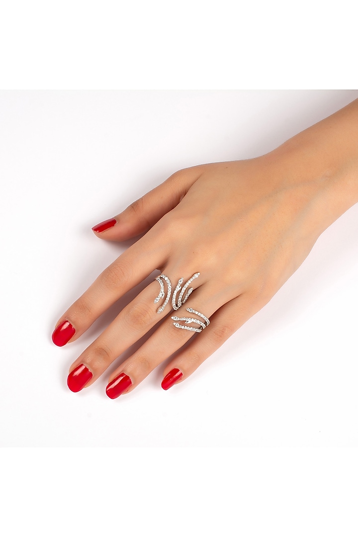 White Finish Two Finger Sway Rings by Solasta Jewellery