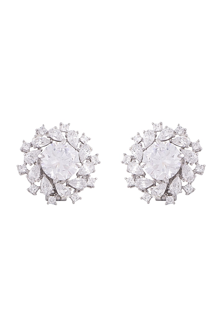 White Finish Swarovski Stud Earrings In Sterling Silver by Solasta Jewellery at Pernia's Pop Up Shop