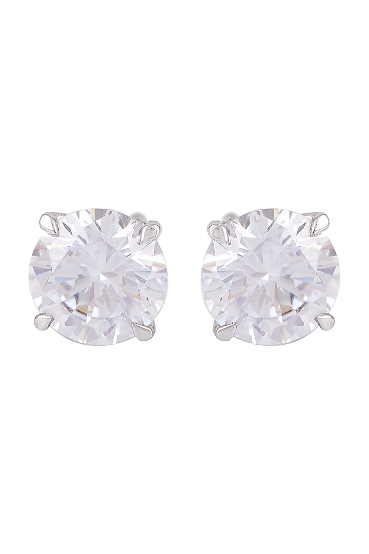 White Finish Swarovski Stud Earrings In Sterling Silver by Solasta Jewellery at Pernia's Pop Up Shop