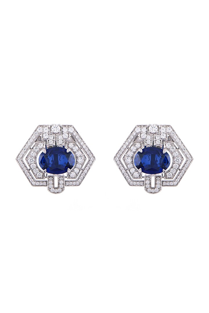 White Finish Egyptian Sapphire Stud Earrings In Sterling Silver by Solasta Jewellery at Pernia's Pop Up Shop