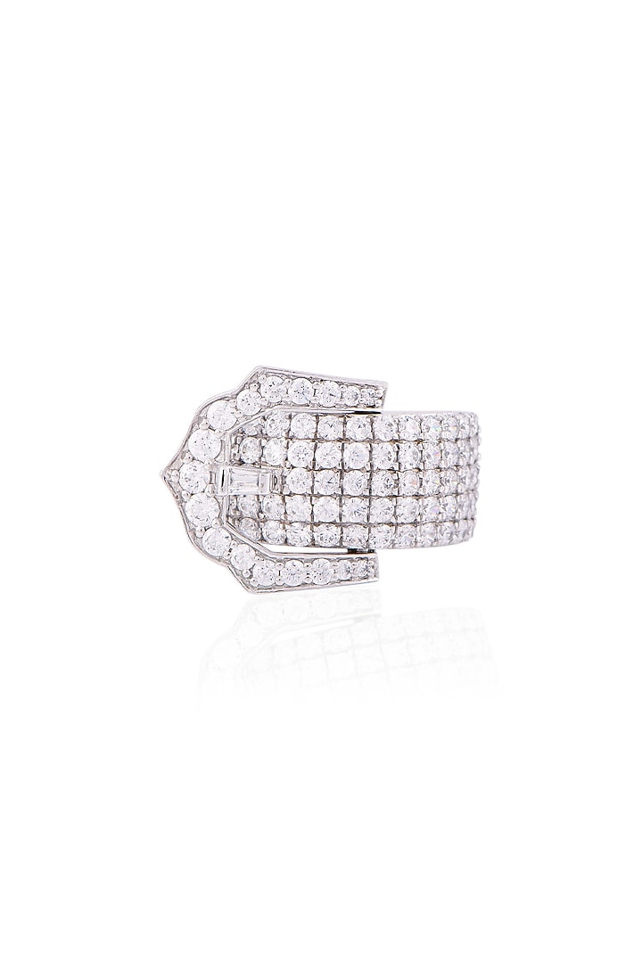 White Finish Buckle Ring In Sterling Silver by Solasta Jewellery at Pernia's Pop Up Shop