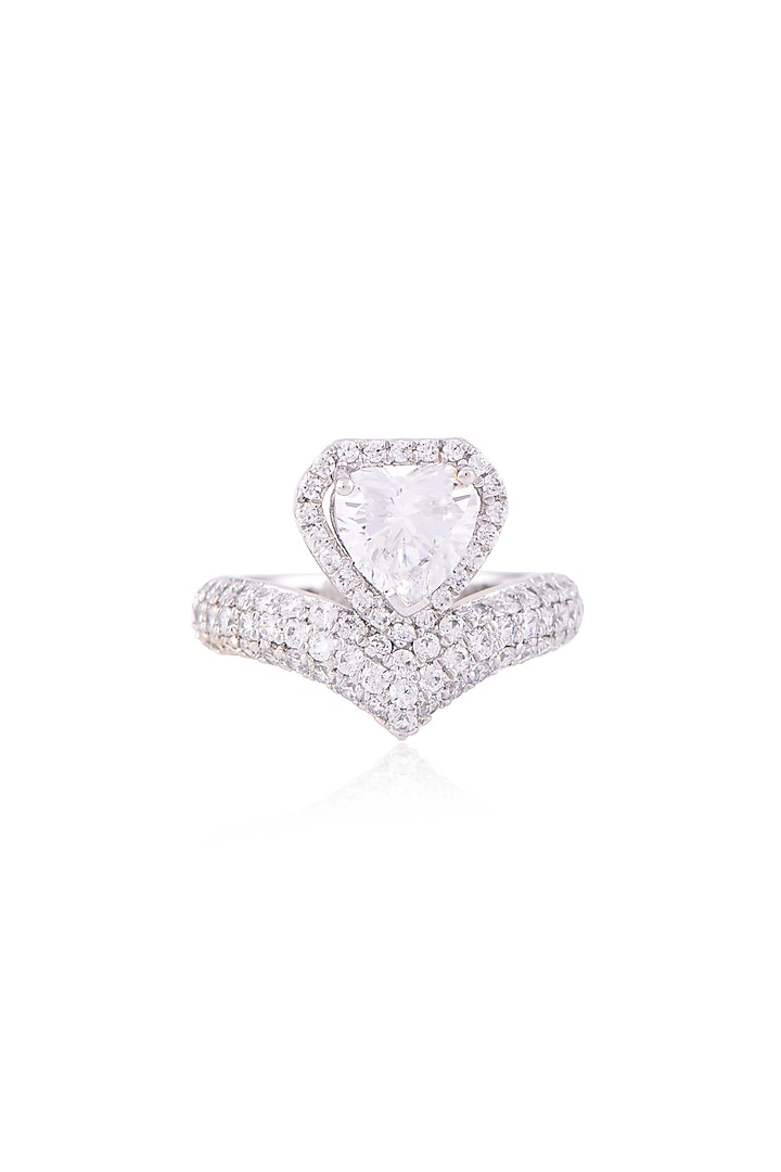 White Finish Swarovski Zirconia Ring In Sterling Silver by Solasta Jewellery at Pernia's Pop Up Shop