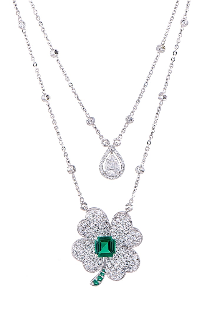 White Finish Swarovski Zirconia Necklace In Sterling Silver by Solasta Jewellery at Pernia's Pop Up Shop
