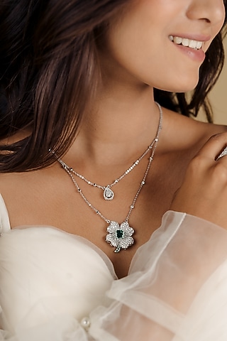 White Finish Swarovski Zirconia Necklace In Sterling Silver  by Solasta Jewellery