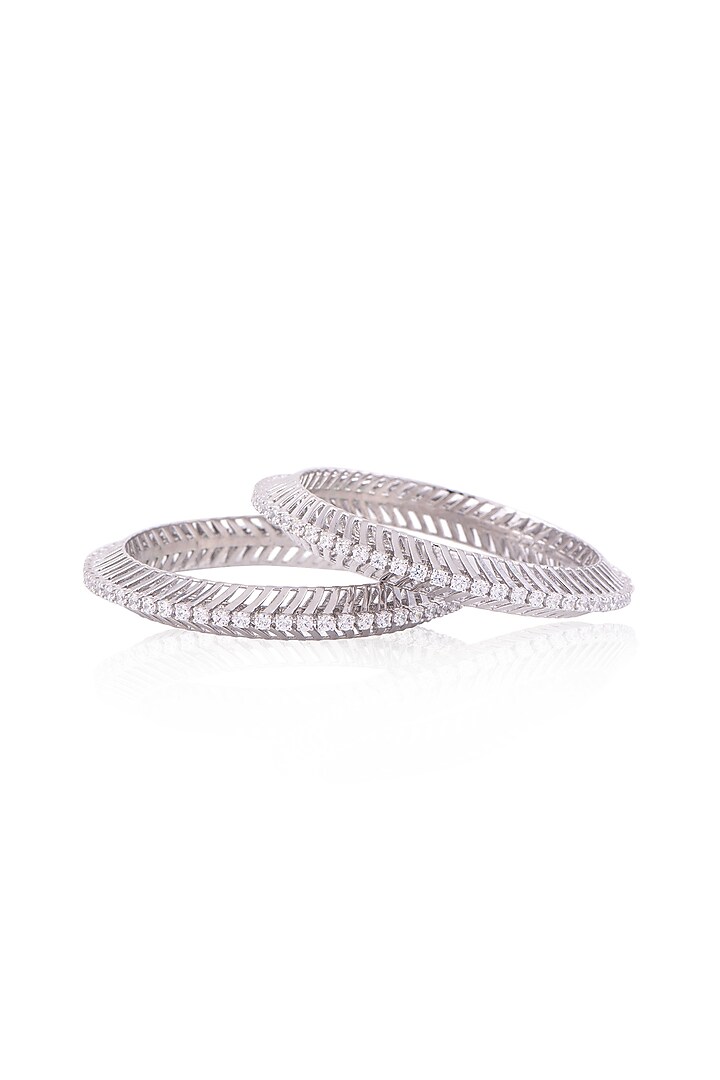 White Finish Swarovski Zirconia Bangles In Sterling Silver by Solasta Jewellery at Pernia's Pop Up Shop