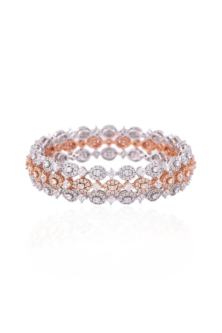 Two Tone Finish Swarovski Zirconia Bangle In Sterling Silver by Solasta Jewellery at Pernia's Pop Up Shop