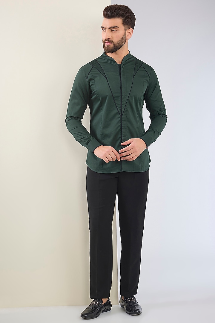 Green Cotton Silk Hand Embroidered Tuxedo Set by Soltee By Sulakshana Monga Men at Pernia's Pop Up Shop
