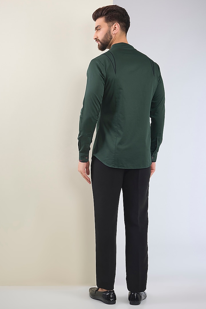 Green Cotton Silk Hand Embroidered Tuxedo Set by Soltee By Sulakshana Monga Men at Pernia's Pop Up Shop