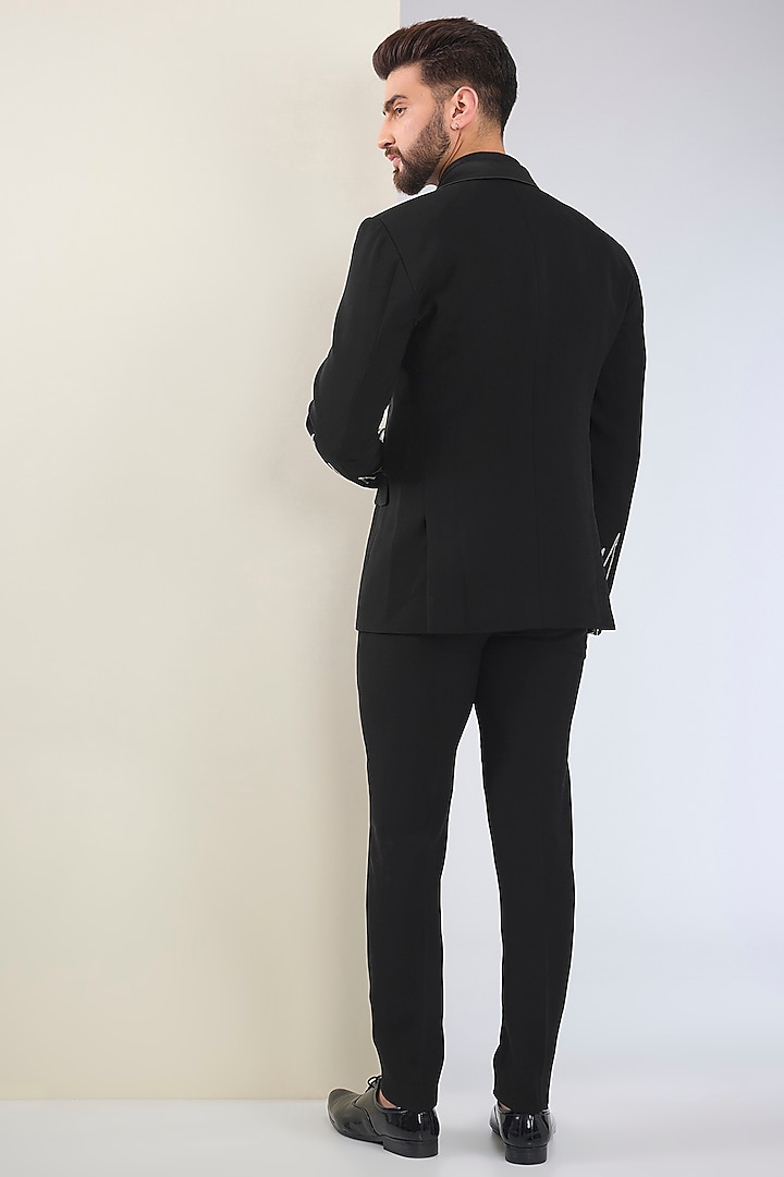 Black Micro Suiting Hand Embroidered Tuxedo Set by Soltee By Sulakshana Monga Men at Pernia's Pop Up Shop
