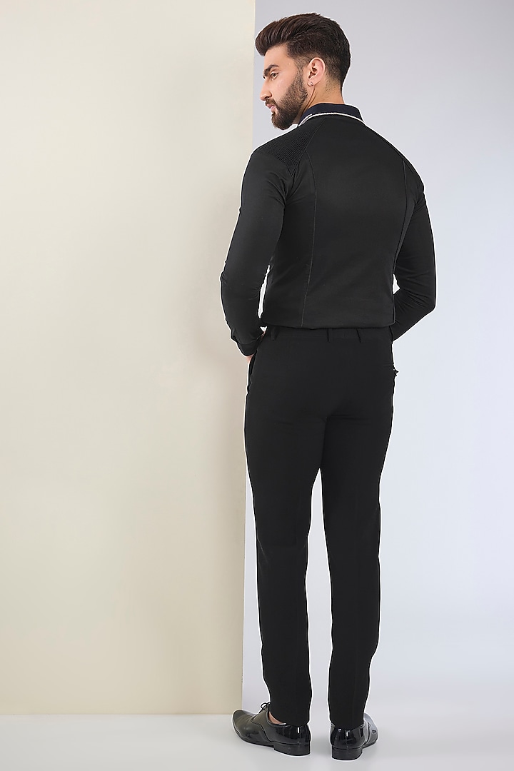 Black Micro Suiting Hand Embroidered Tuxedo Set by Soltee By Sulakshana Monga Men at Pernia's Pop Up Shop