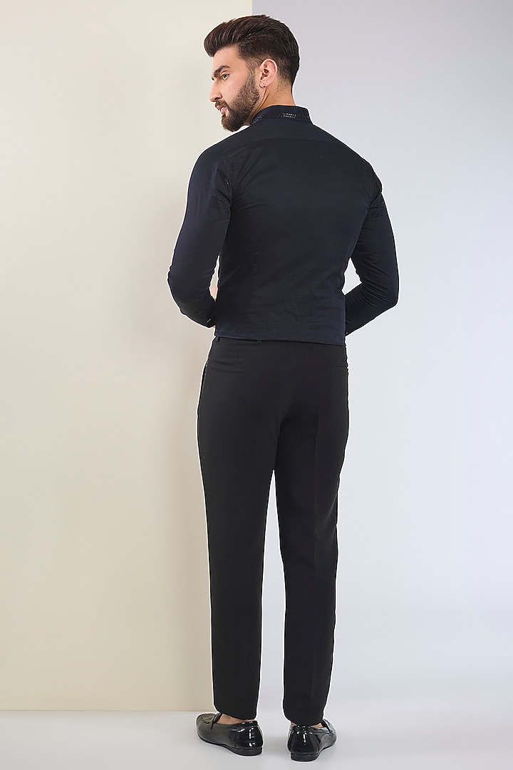 Black Micro Suiting Hand Embroidered Tuxedo Set by Soltee By Sulakshana Monga Men at Pernia's Pop Up Shop