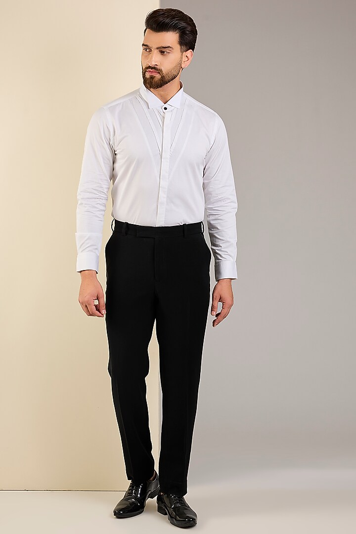 Black Micro Suiting Hand Embroidered Tuxedo Set by Soltee By Sulakshana Monga Men at Pernia's Pop Up Shop