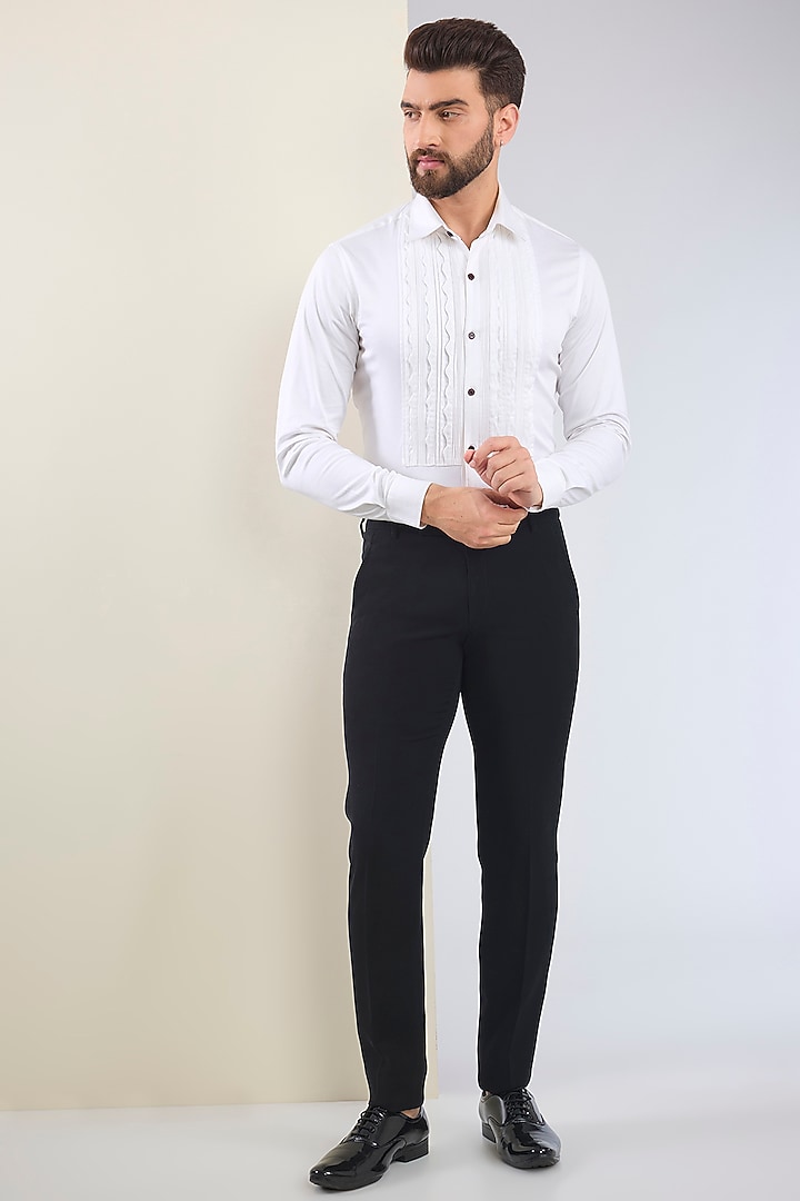 Black Micro Suiting Hand Embroidered Tuxedo Set by Soltee By Sulakshana Monga Men at Pernia's Pop Up Shop