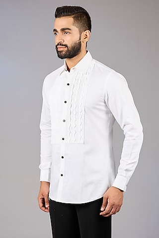 White Cotton Shirt by Soltee By Sulakshana Monga Men