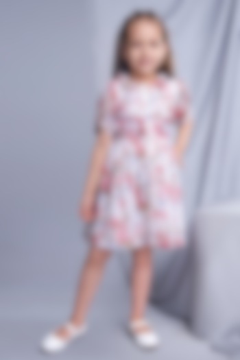 Ivory Chiffon Printed Ruffled Dress For Girls by Soleilclo