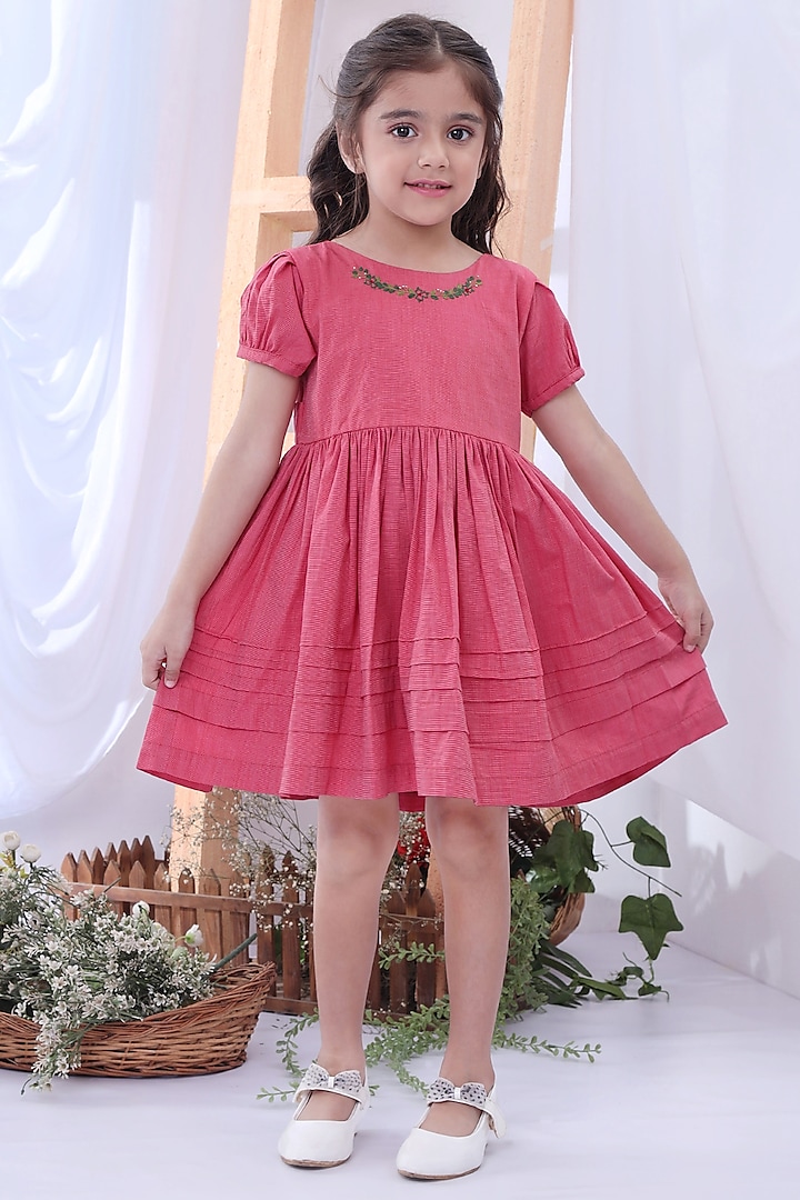 Red Embroidered Dress For Girls by Soleilclo