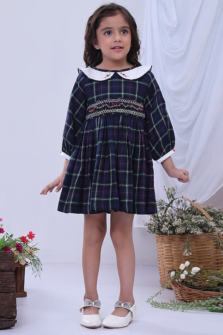 Navy Blue Printed Dress For Girls by Soleilclo