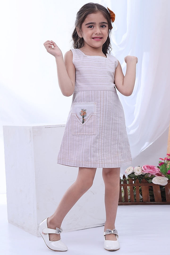 Ivory Printed Dress For Girls by Soleilclo at Pernia's Pop Up Shop