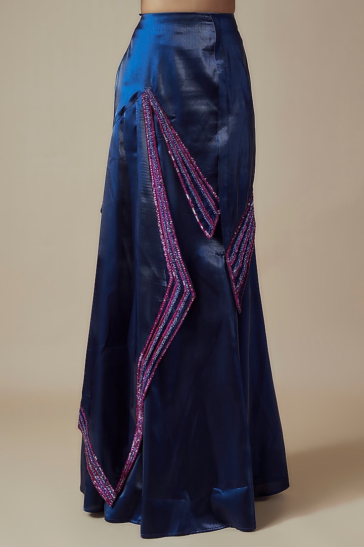 Blue & Purple Fluid Organza Pre-Draped Reception Saree Set by Sulakshana Monga at Pernia's Pop Up Shop