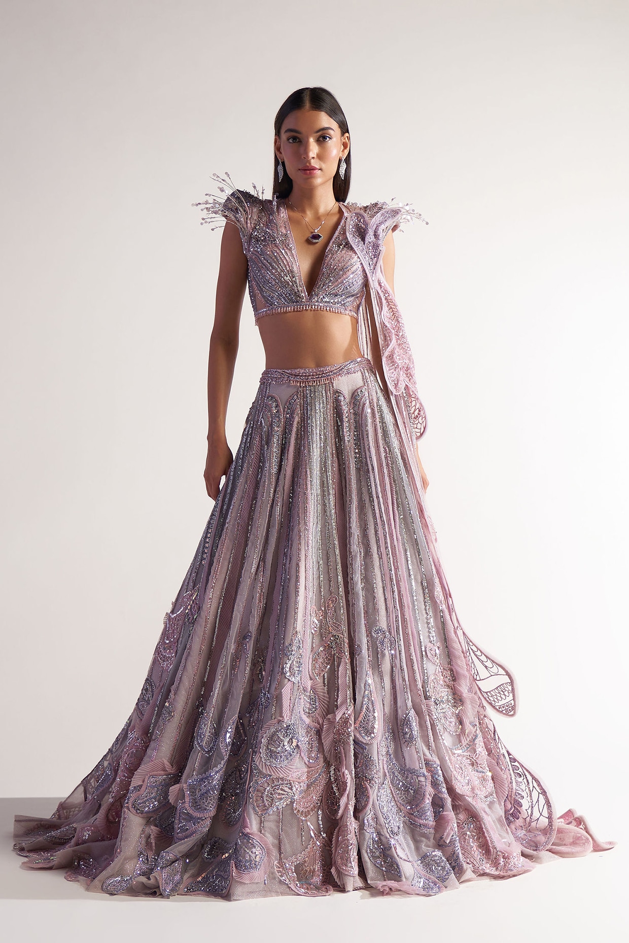 Lilac Pink Net Handcrafted Lehenga Set Design by Sulakshana