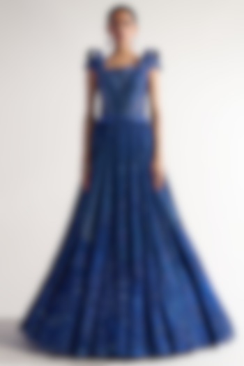 Midnight Blue Net A-Line Gown by Sulakshana Monga