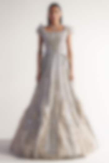 Ivory Net Embellished A-Line Gown by Sulakshana Monga