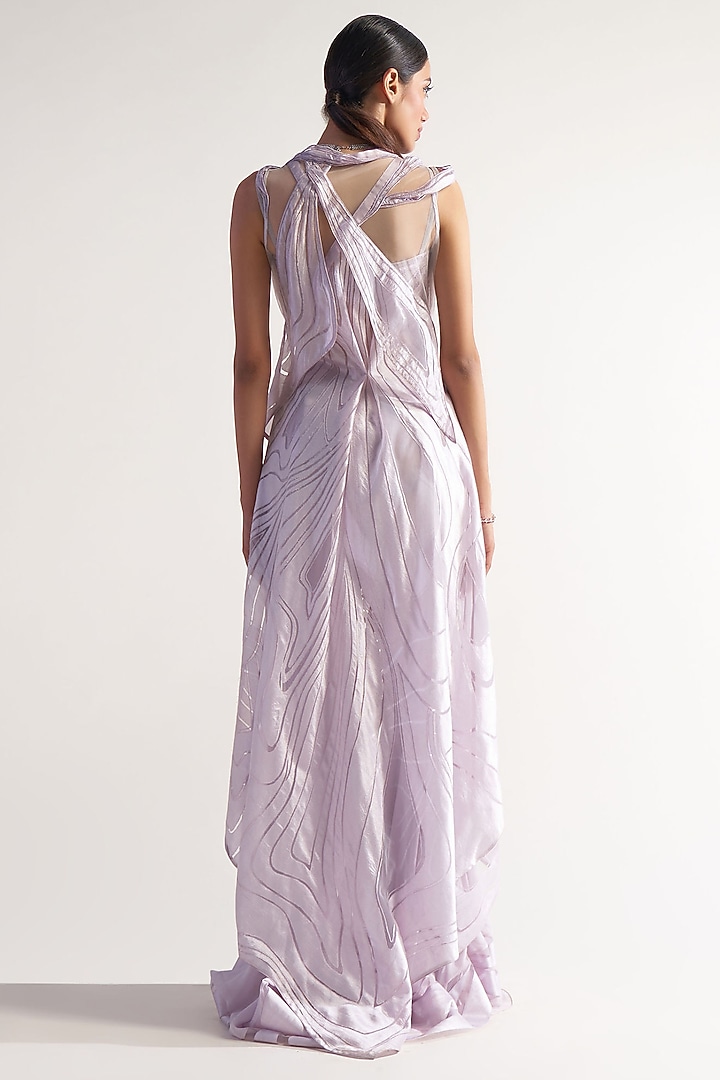 Lilac Net & Assam Silk Embellished Cape Set by Sulakshana Monga at Pernia's Pop Up Shop