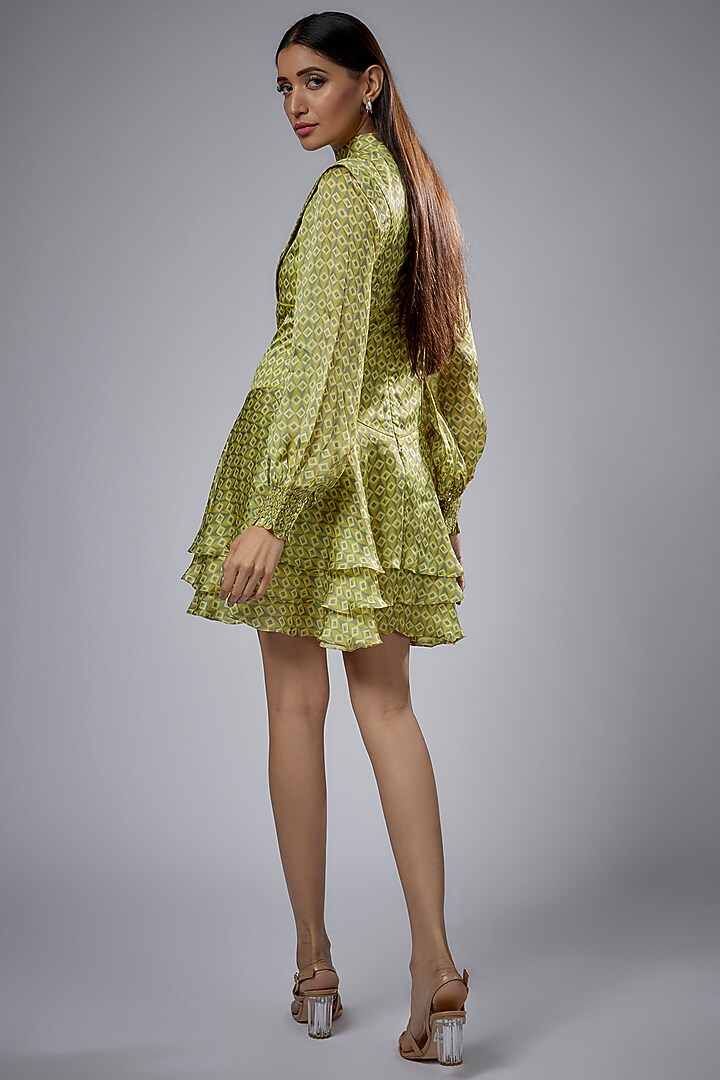 Green Cupro Satin Printed Vacation Dress by Sulakshana Monga at Pernia's Pop Up Shop