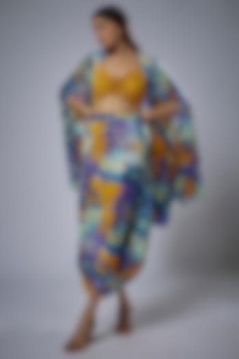 Multi- Colored Cupro Satin Draped Skirt Set by Sulakshana Monga