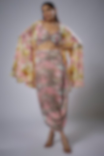 Multi- Colored Cupro Satin Draped Skirt Set by Sulakshana Monga