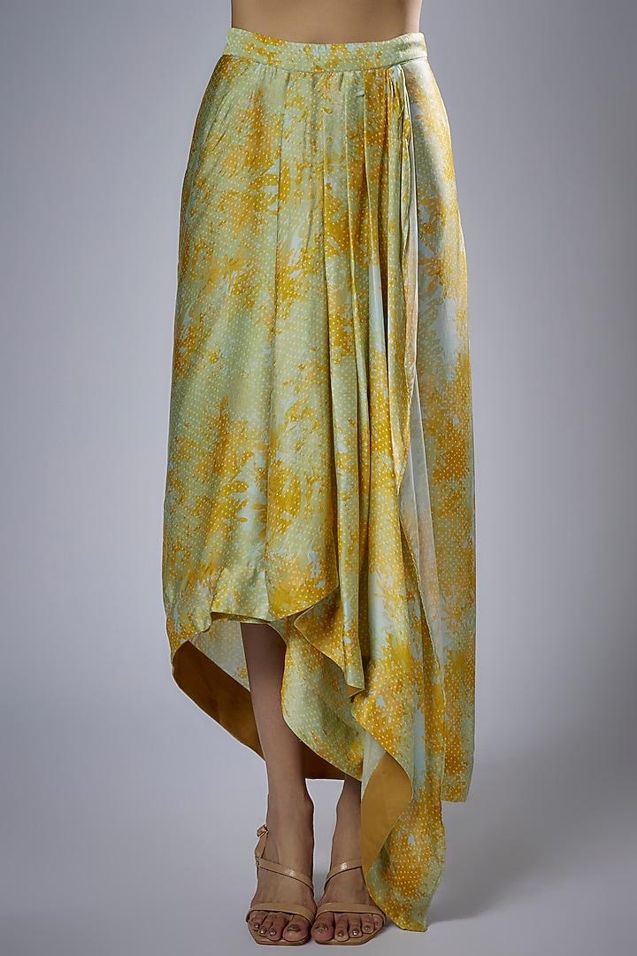 Green Cupro Satin Printed Skirt Set by Sulakshana Monga at Pernia's Pop Up Shop