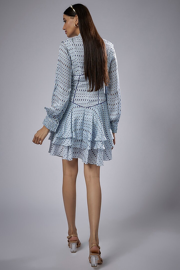 Blue Cupro Satin Printed Vacation Dress by Sulakshana Monga at Pernia's Pop Up Shop
