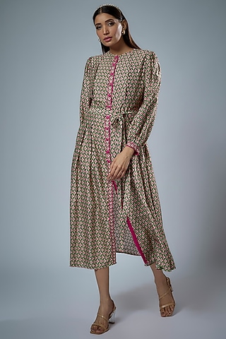 Multi-Colored Cupro Satin Printed Maxi Dress by Sulakshana Monga