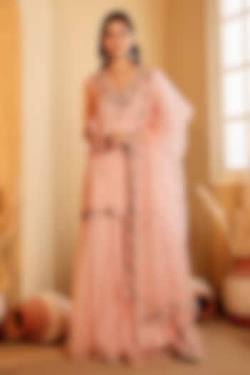 Pink Organza Hand Embroidered Wedding Sharara Set by Sonali Methi at Pernia's Pop Up Shop