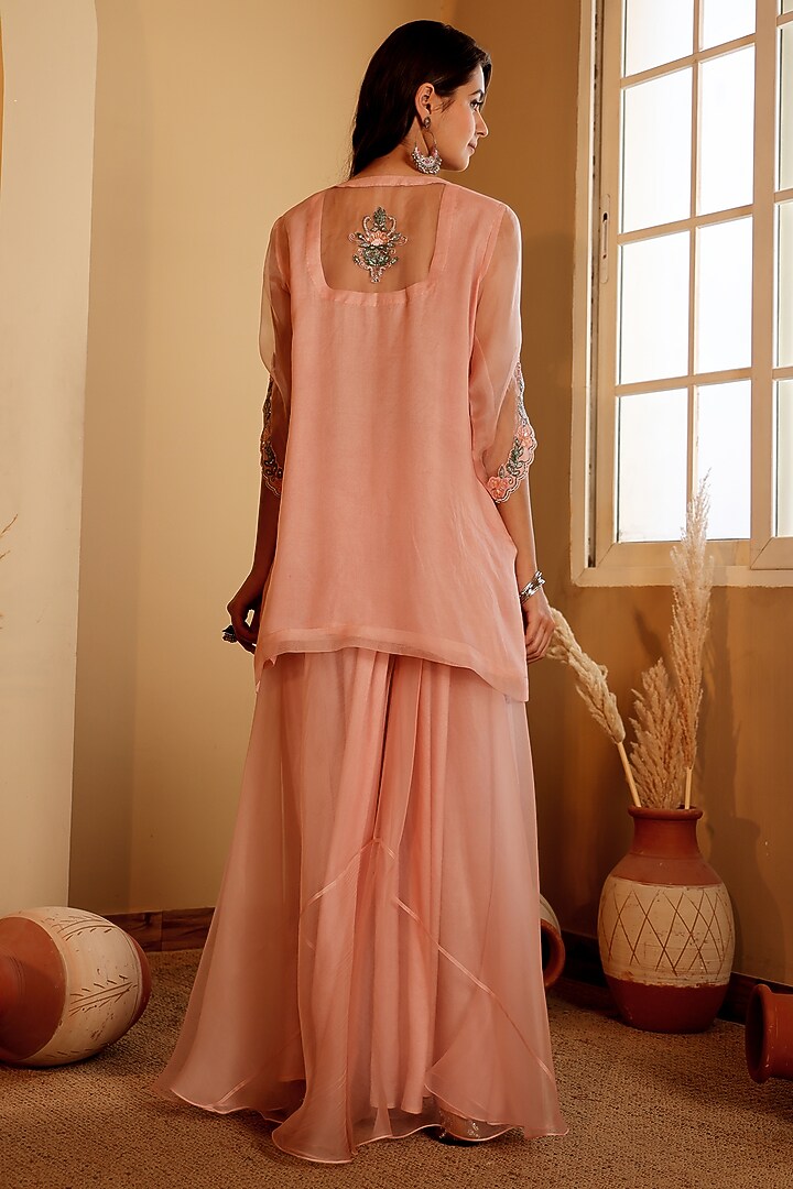 Pink Organza Hand Embroidered Wedding Sharara Set by Sonali Methi at Pernia's Pop Up Shop