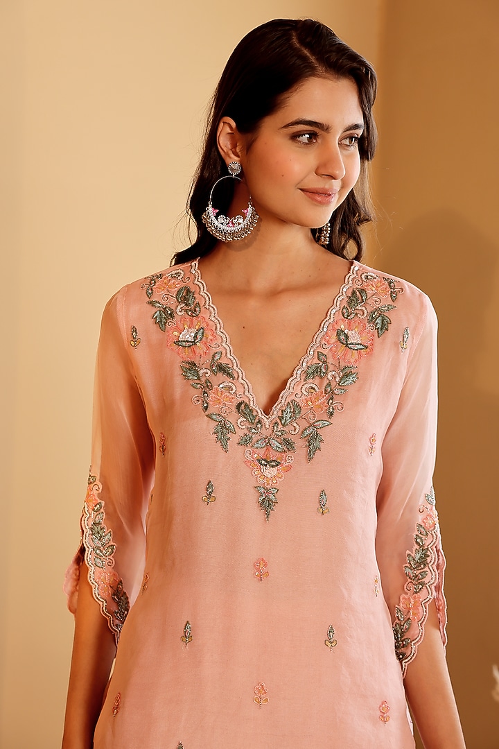 Pink Organza Hand Embroidered Wedding Sharara Set by Sonali Methi at Pernia's Pop Up Shop