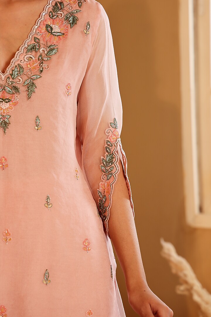 Pink Organza Hand Embroidered Wedding Sharara Set by Sonali Methi at Pernia's Pop Up Shop
