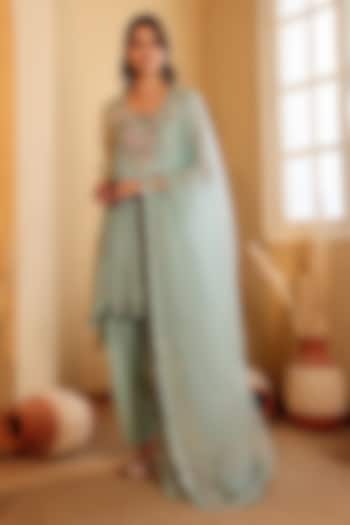 Blue Organza Hand Embroidered Kurta Set by Sonali Methi at Pernia's Pop Up Shop